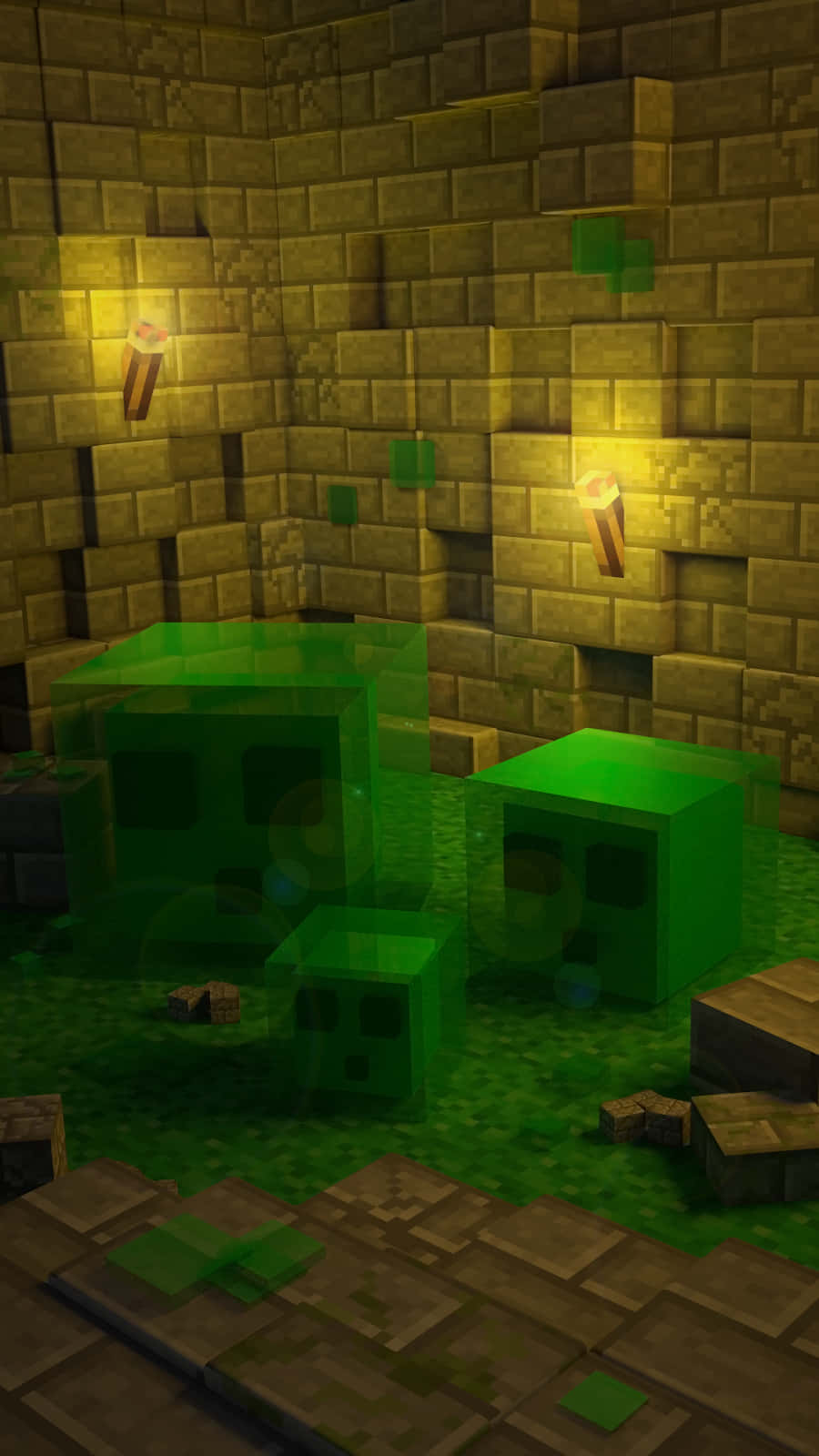 Minecraft Android, green creeper, stone dungeon, HD Phone Wallpaper
