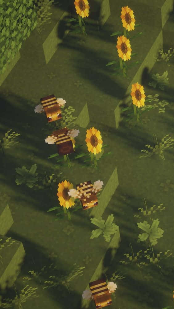 Minecraft Android, sunflowers, pixelated bees, SD Phone Wallpaper