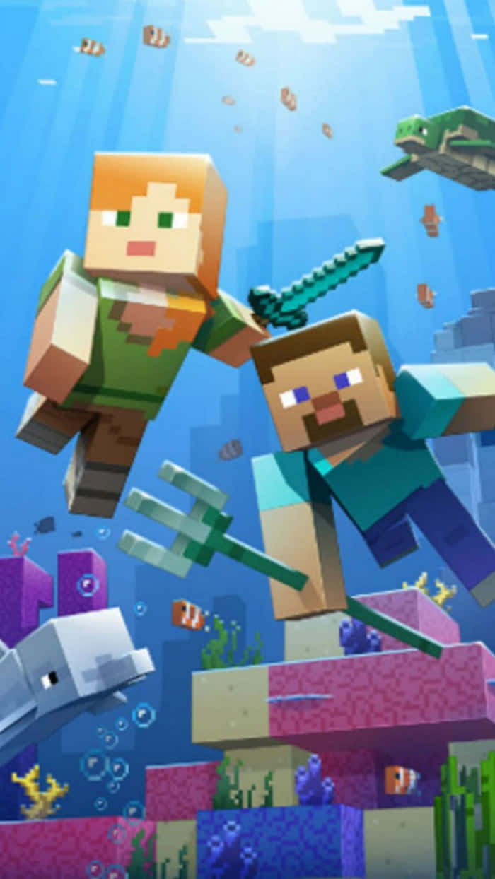 Minecraft Android, Minecraft characters, coral blocks, SD Phone Wallpaper