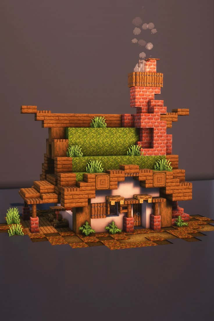 Minecraft Architecture, Minecraft-style, brick chimney, SD Phone Wallpaper