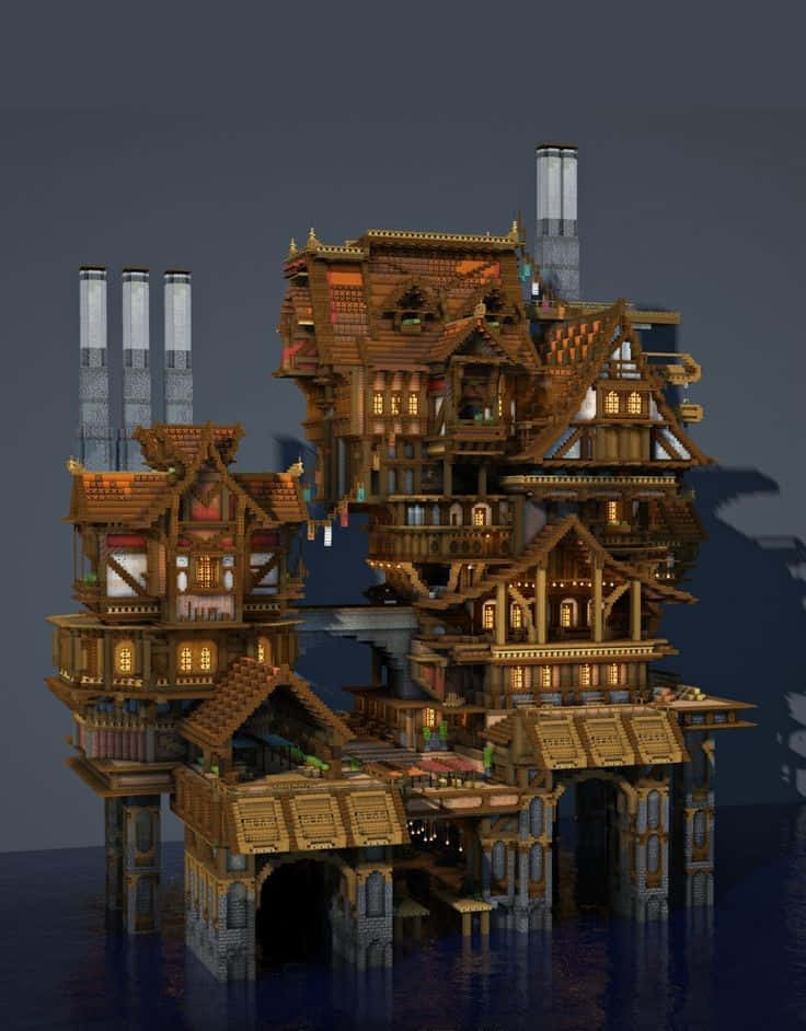 Minecraft Architecture, Dreamy Minecraft Cathedral, towering intricate wooden mansion, SD Phone Wallpaper