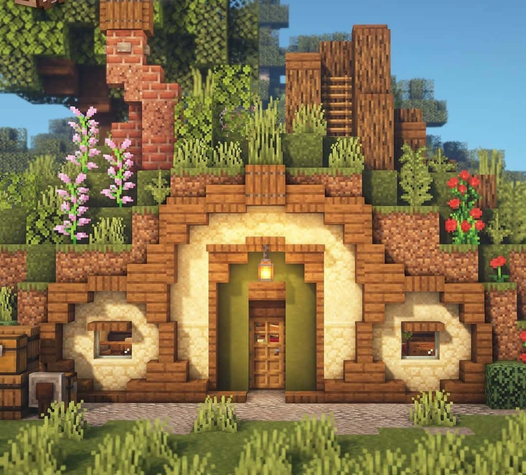 Minecraft Architecture, Minecraft-style house, wooden door, SD Desktop Wallpaper