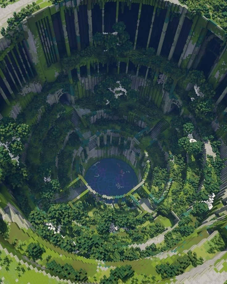 Minecraft, Minecraft-style ruin, circular Minecraft-style ruin, SD Phone Wallpaper