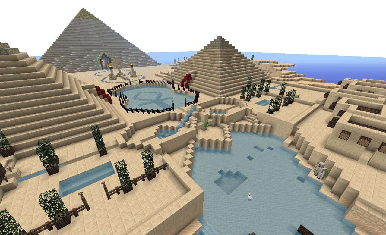 Minecraft, desert scene, pyramids, HD Desktop Wallpaper