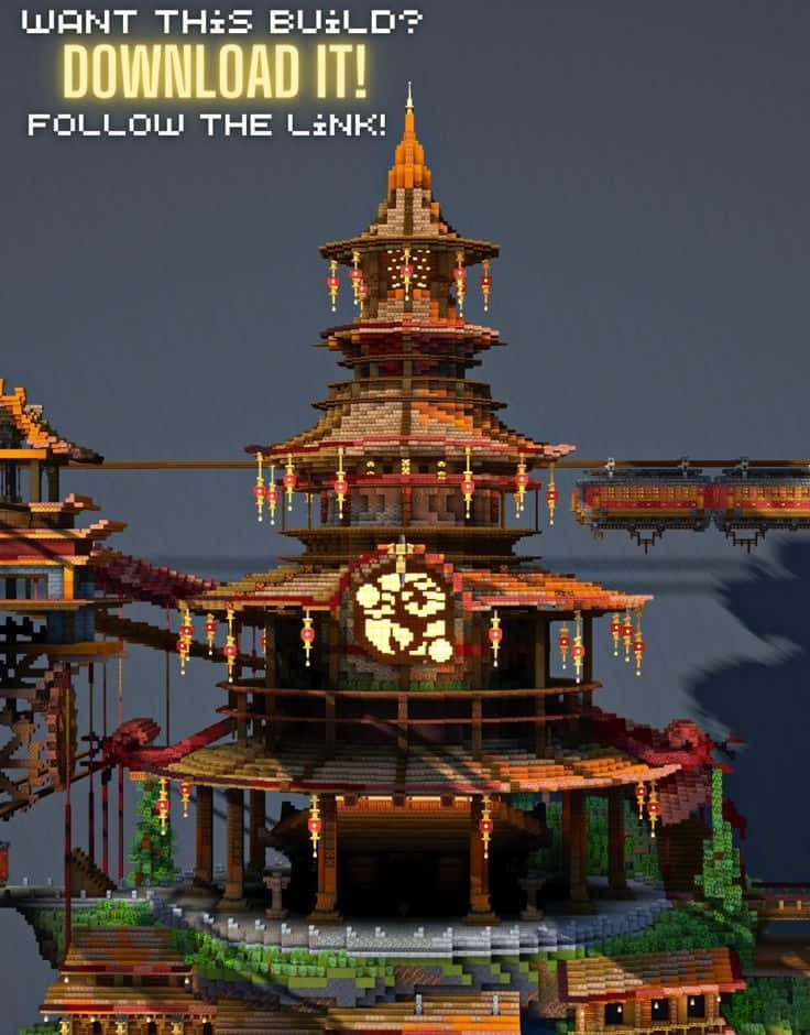 Minecraft, Minecraft Architecture, pixel-art pagoda, SD Phone Wallpaper