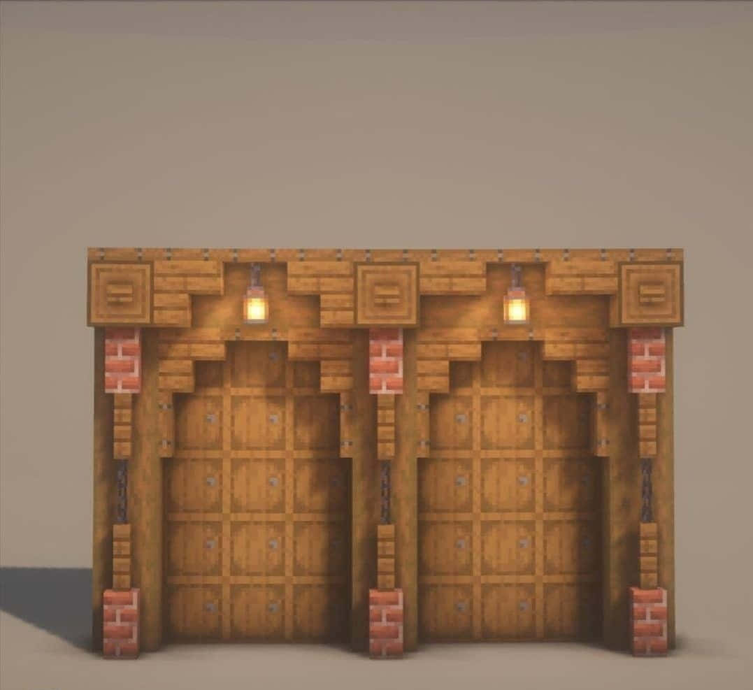Minecraft Architecture, wooden doors, brick pillars, SD Desktop Wallpaper