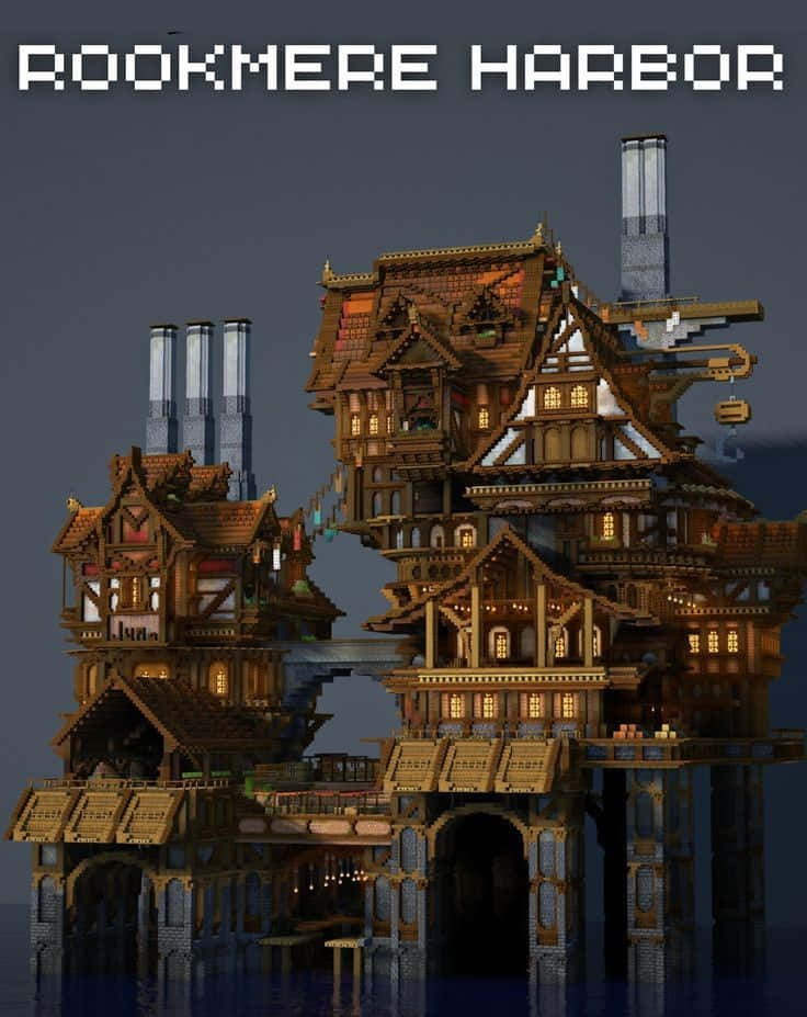 Minecraft Architecture, pixel-art, harbor town, SD Phone Wallpaper