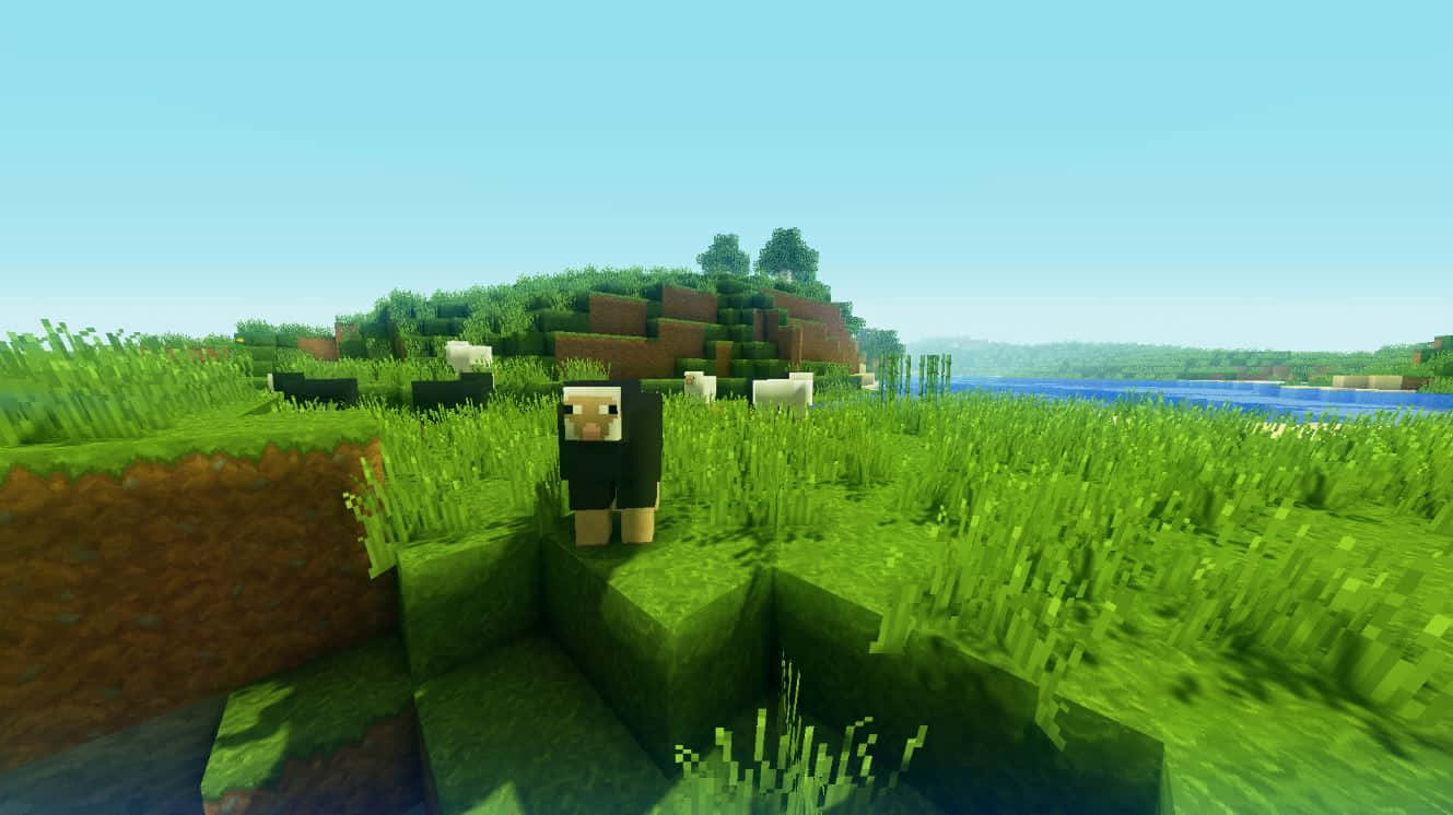 Minecraft, pixelated cow, vibrant green grass, HD Desktop Wallpaper