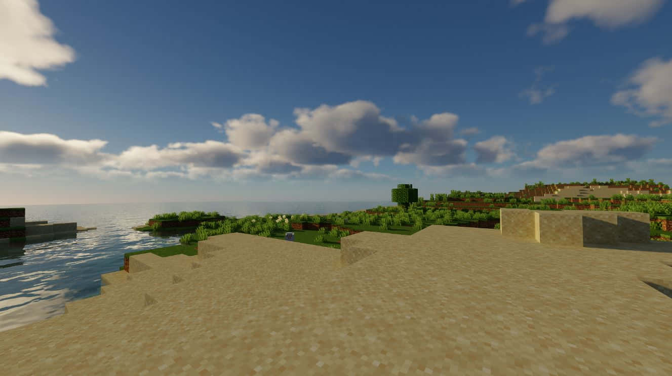 Minecraft, blocky Minecraft landscape, sandy shores, HD Desktop Wallpaper