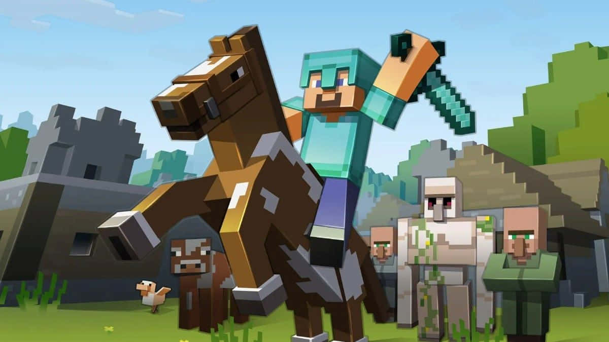 Minecraft, diamond sword, villager, SD Desktop Wallpaper