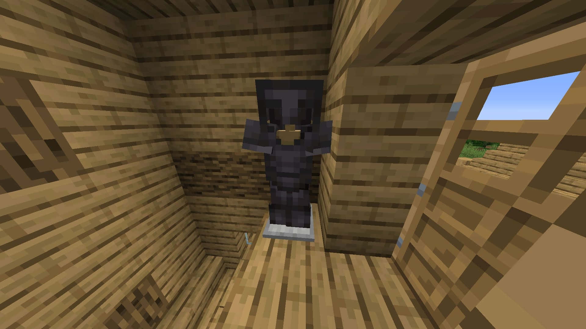 Minecraft, black cat, wooden Minecraft house, Full HD Desktop Wallpaper