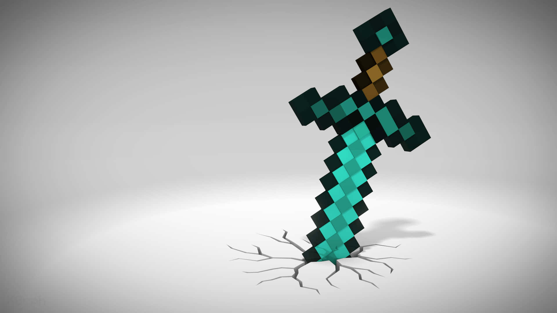 Minecraft, diamond sword, cracked white floor, Full HD Desktop Wallpaper