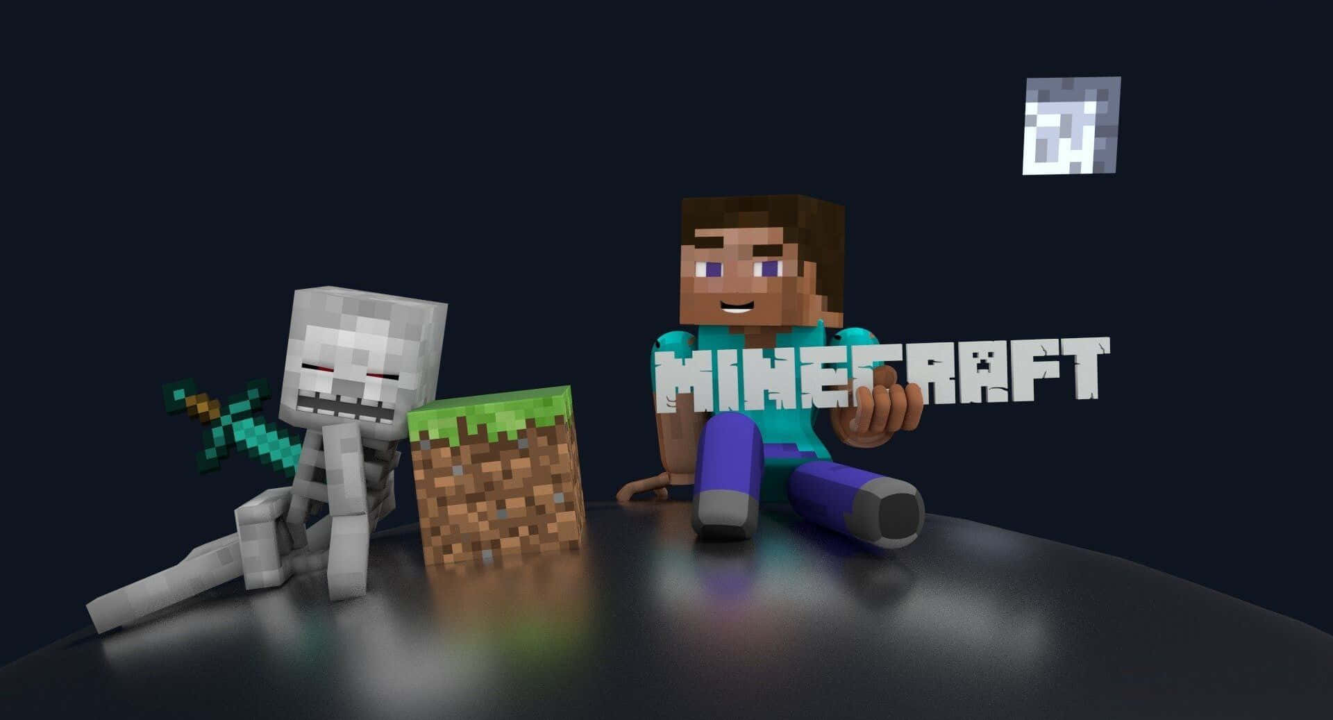 Minecraft, skeleton, dirt block, Full HD Desktop Wallpaper