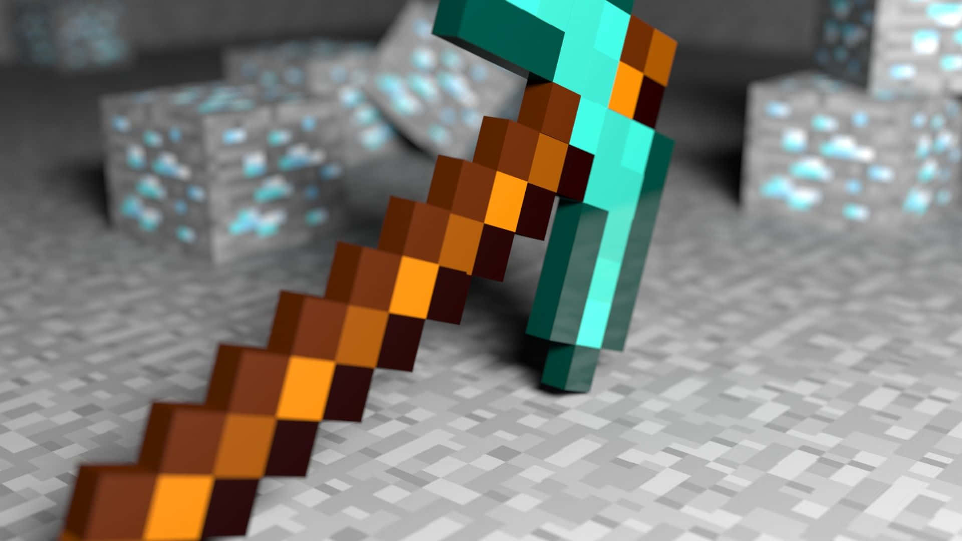 Minecraft, diamond pickaxe, gray blocky floor, Full HD Desktop Wallpaper