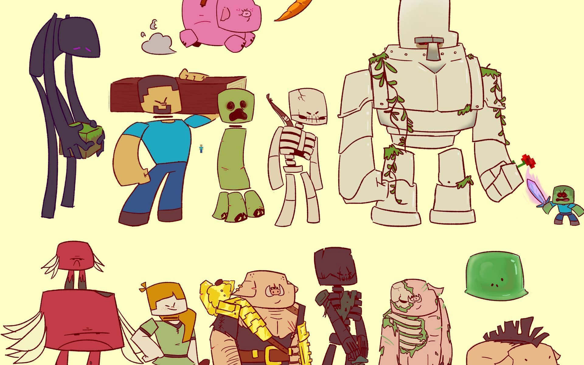 Minecraft, zombies, skeletons, Full HD Desktop Wallpaper