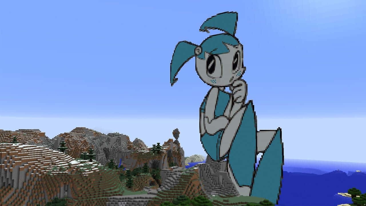 Minecraft, pixelated anime girl, blue hair, HD Desktop Wallpaper