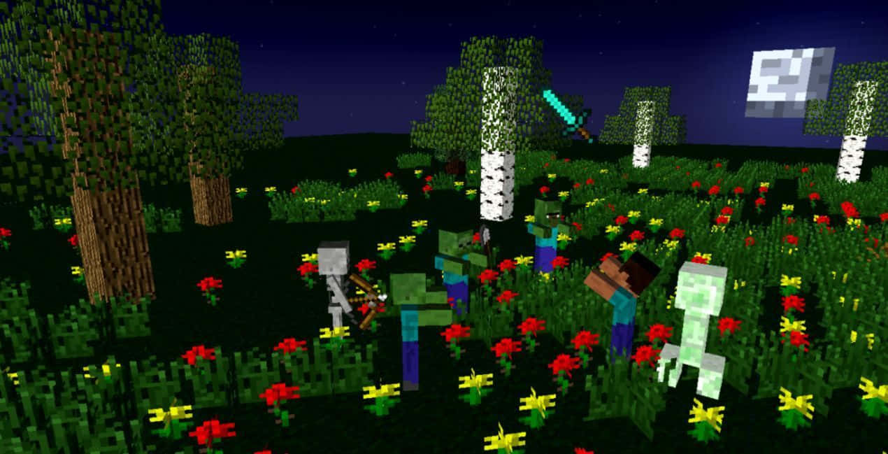 Minecraft, zombies, skeletons, SD Desktop Wallpaper