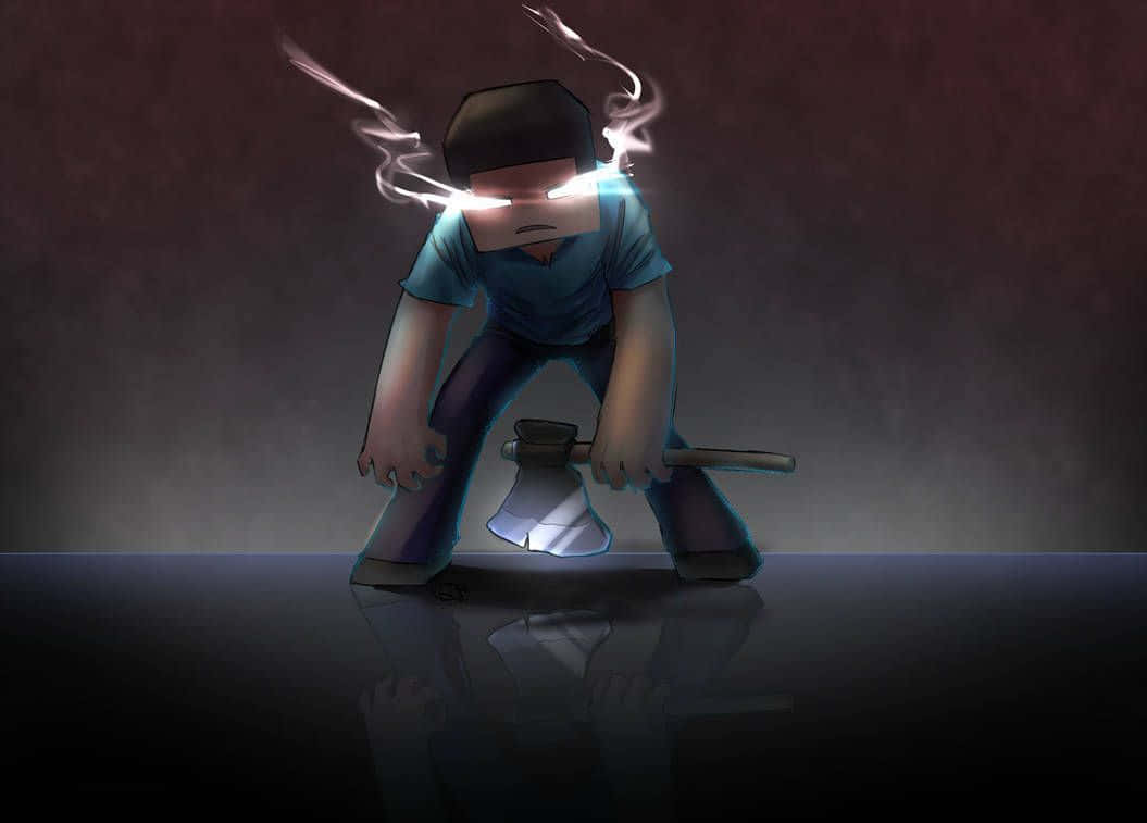 Minecraft, glowing eyes, axe, SD Desktop Wallpaper