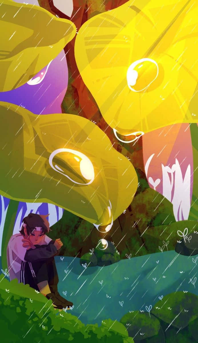 Minecraft, glowing yellow mushrooms, rainy forest, SD Phone Wallpaper
