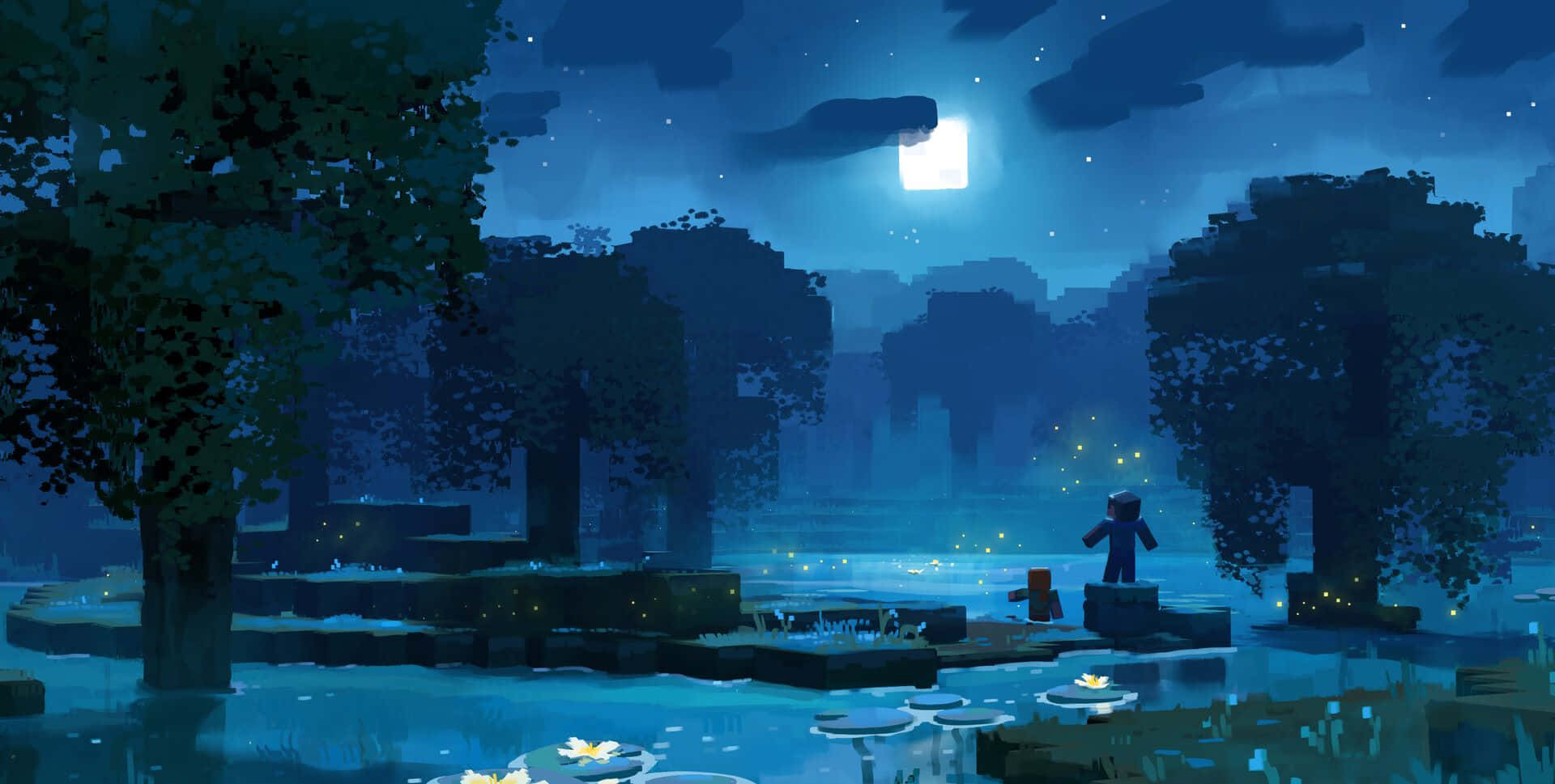Minecraft, lone Minecraft character, stone platform, Full HD Desktop Wallpaper