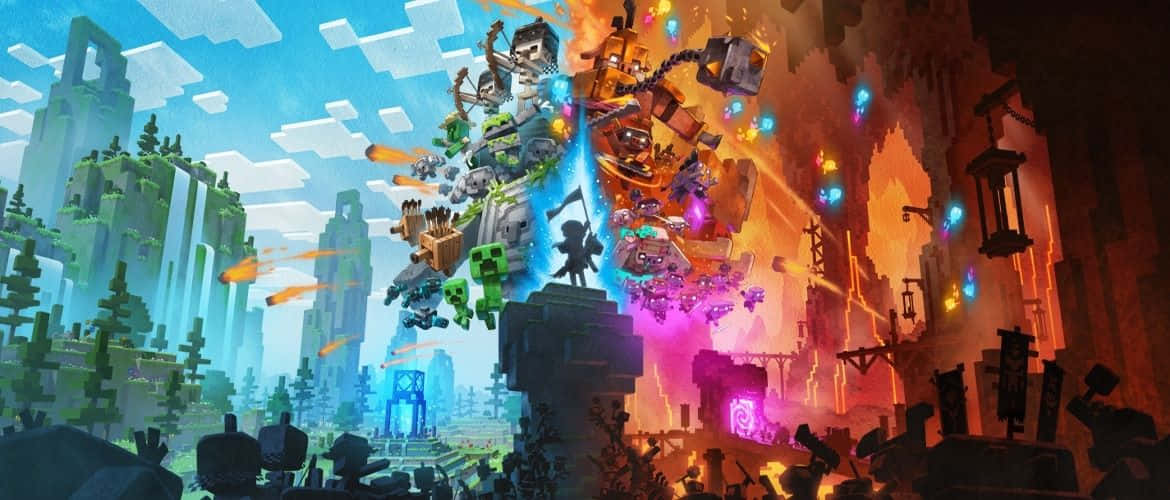 Minecraft, pixelated heroes, monsters, SD Desktop Wallpaper