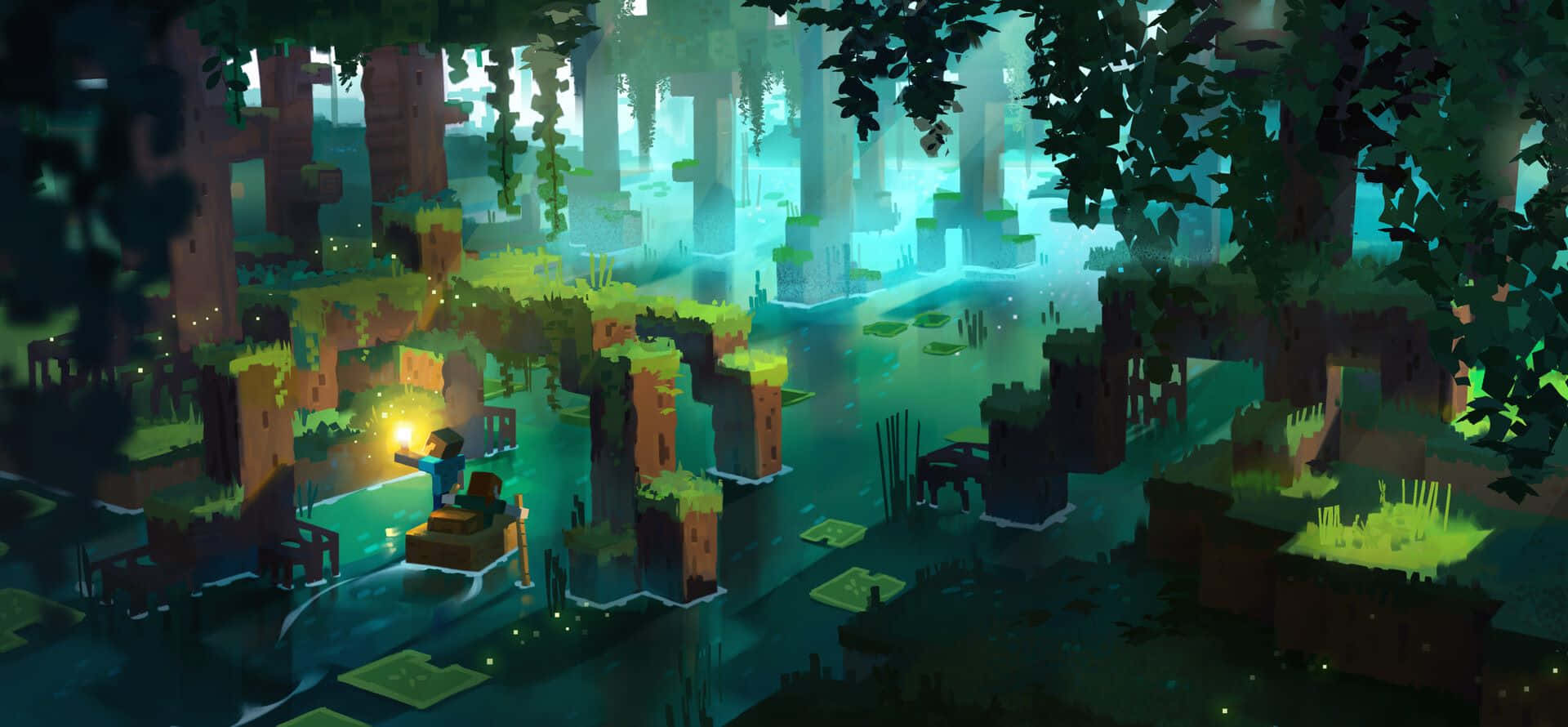 Minecraft, glowing lantern, blocky jungle, Full HD Desktop Wallpaper