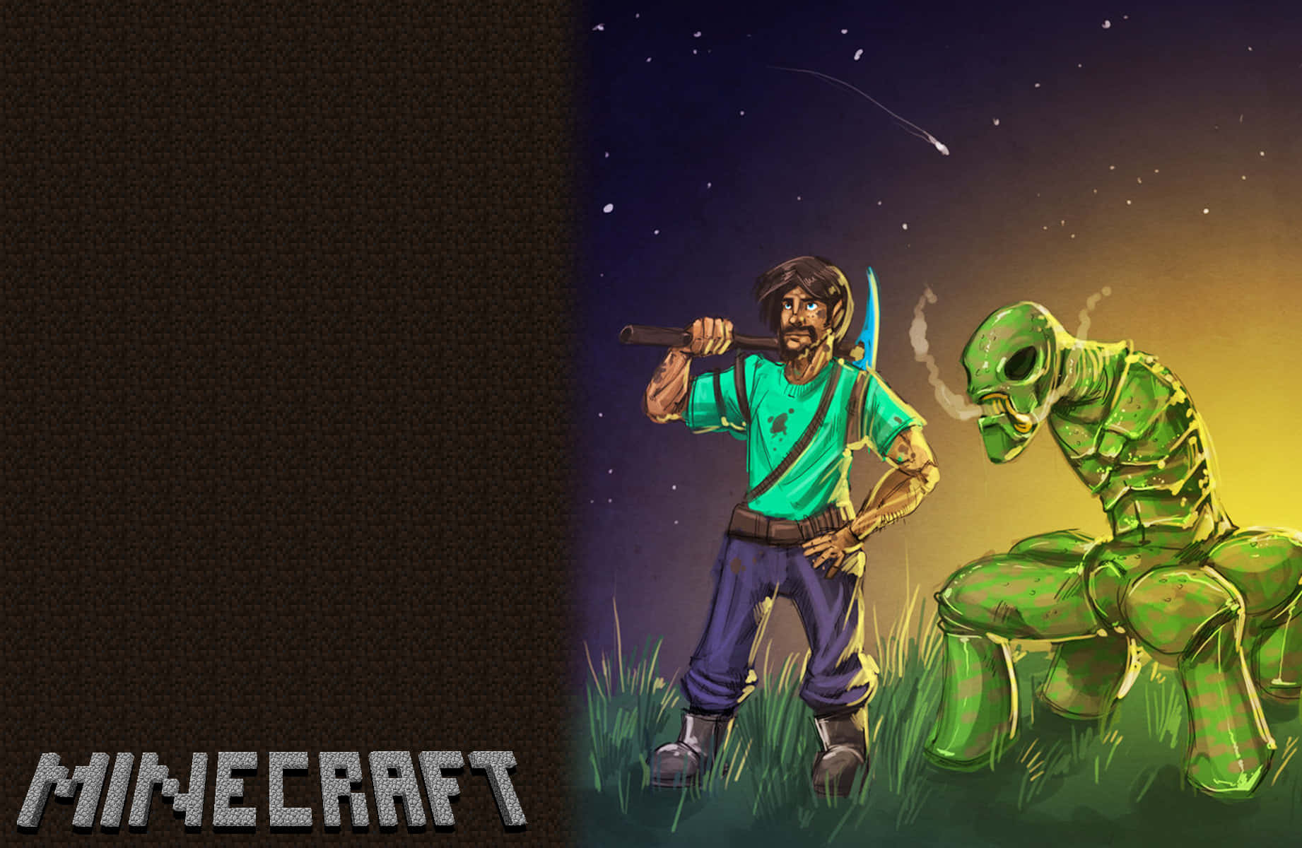 Minecraft, sword, glowing green zombie, HD Desktop Wallpaper