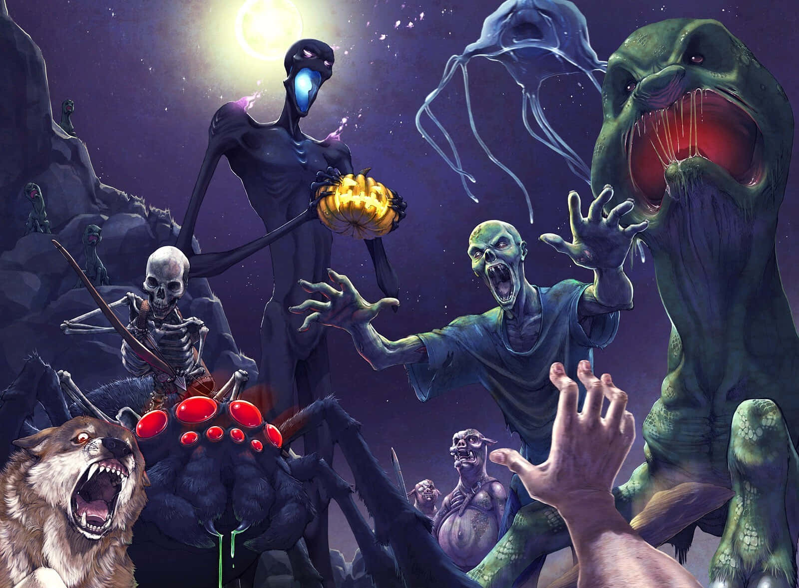 Minecraft, glowing-eyed tall figure, screaming zombie, HD Desktop Wallpaper