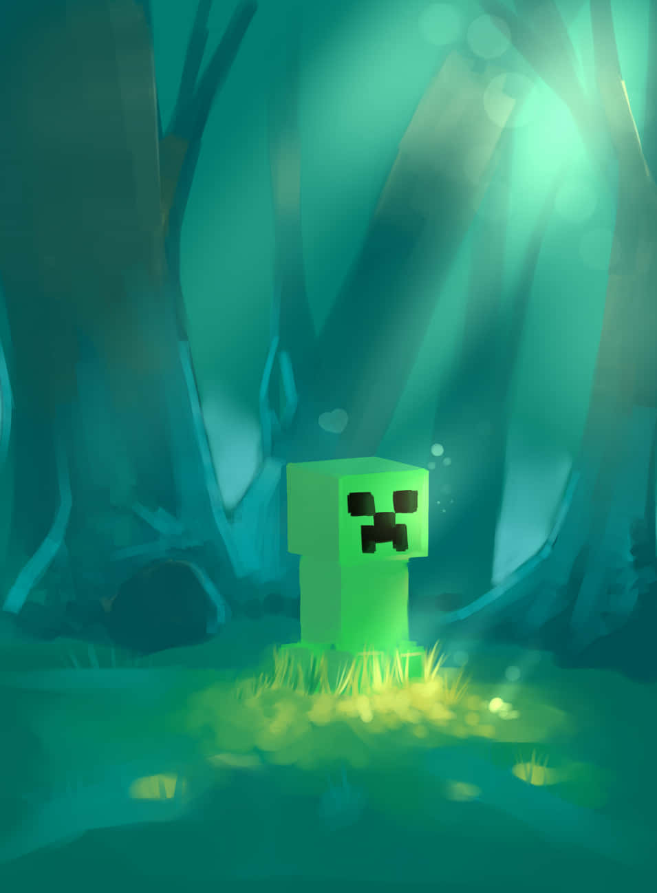 Minecraft, creeper, misty forest, HD Phone Wallpaper