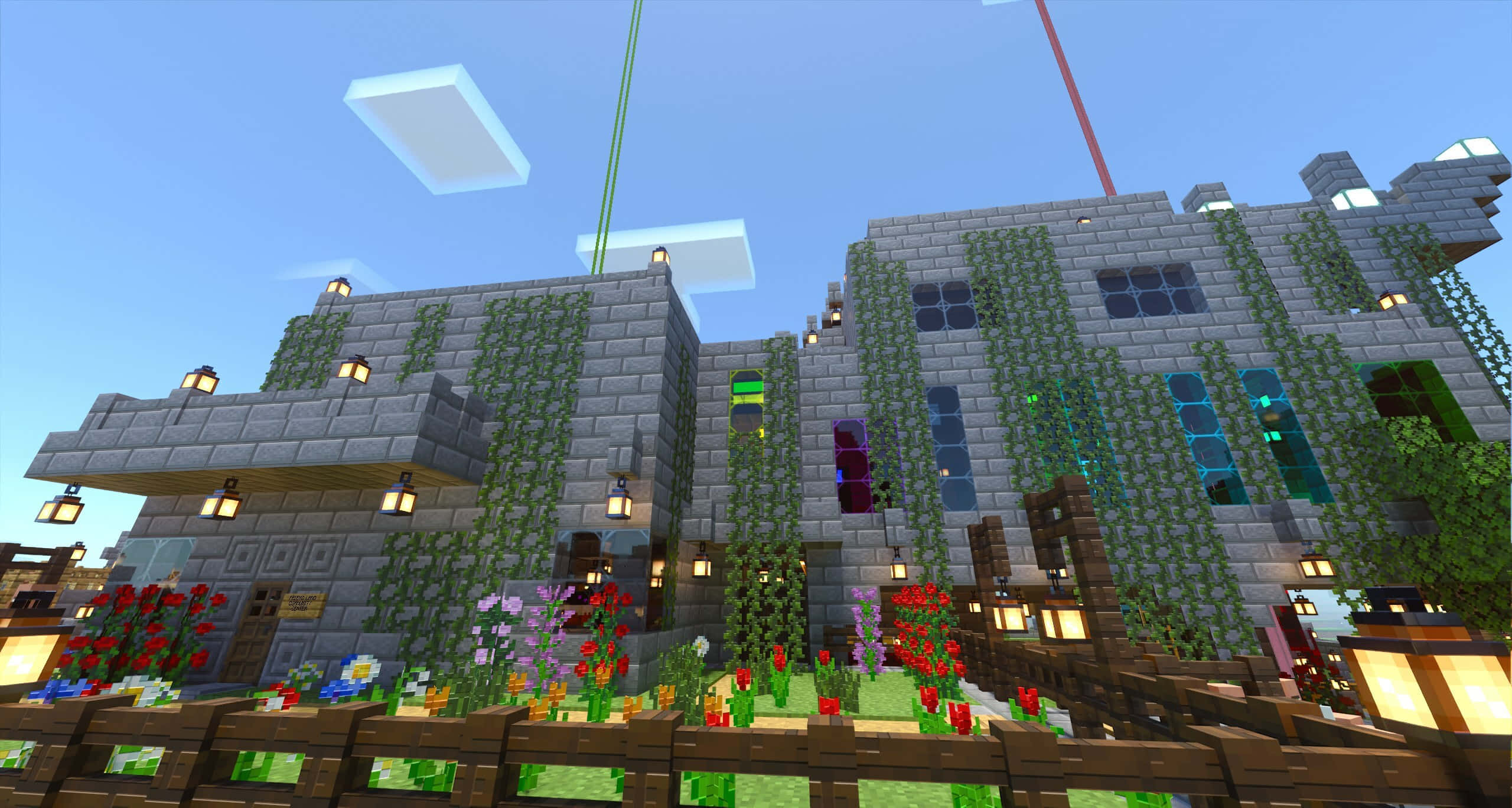 Minecraft, stone house, vines, 2K Desktop Wallpaper