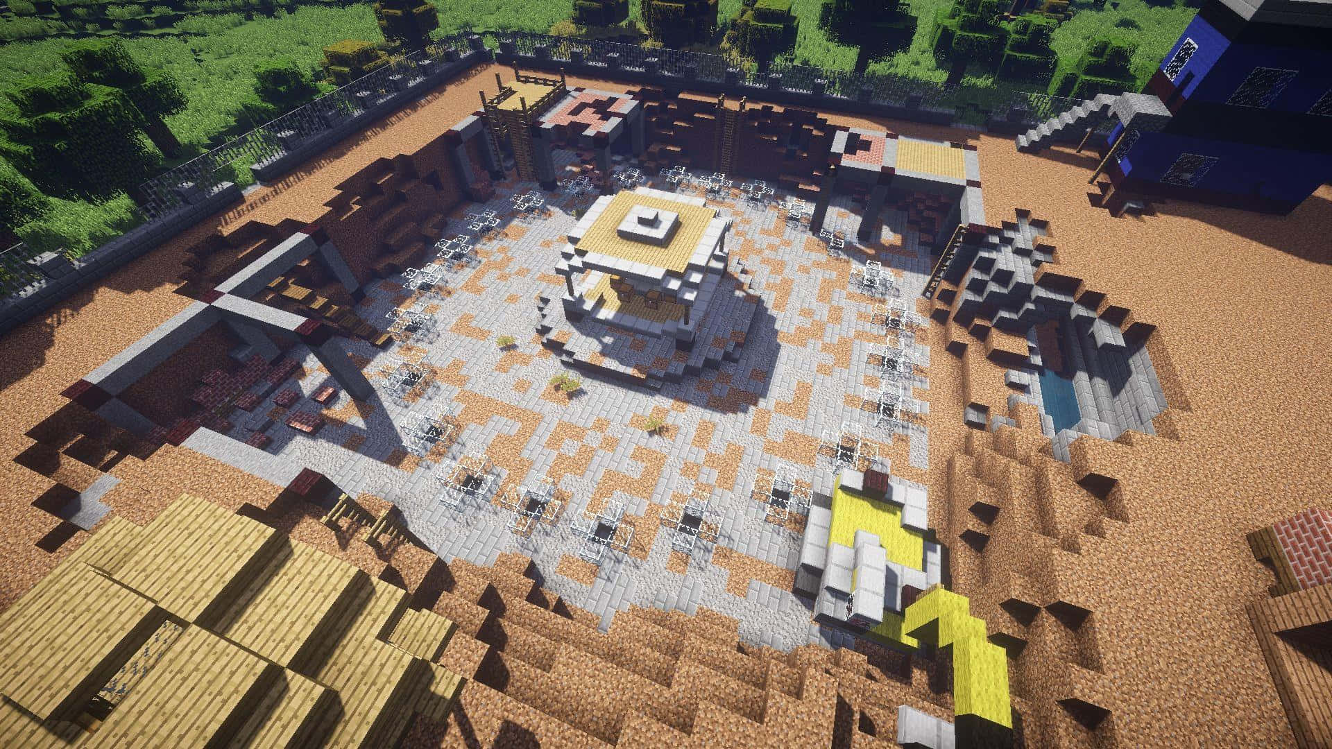 Minecraft, village plaza, central building, Full HD Desktop Wallpaper