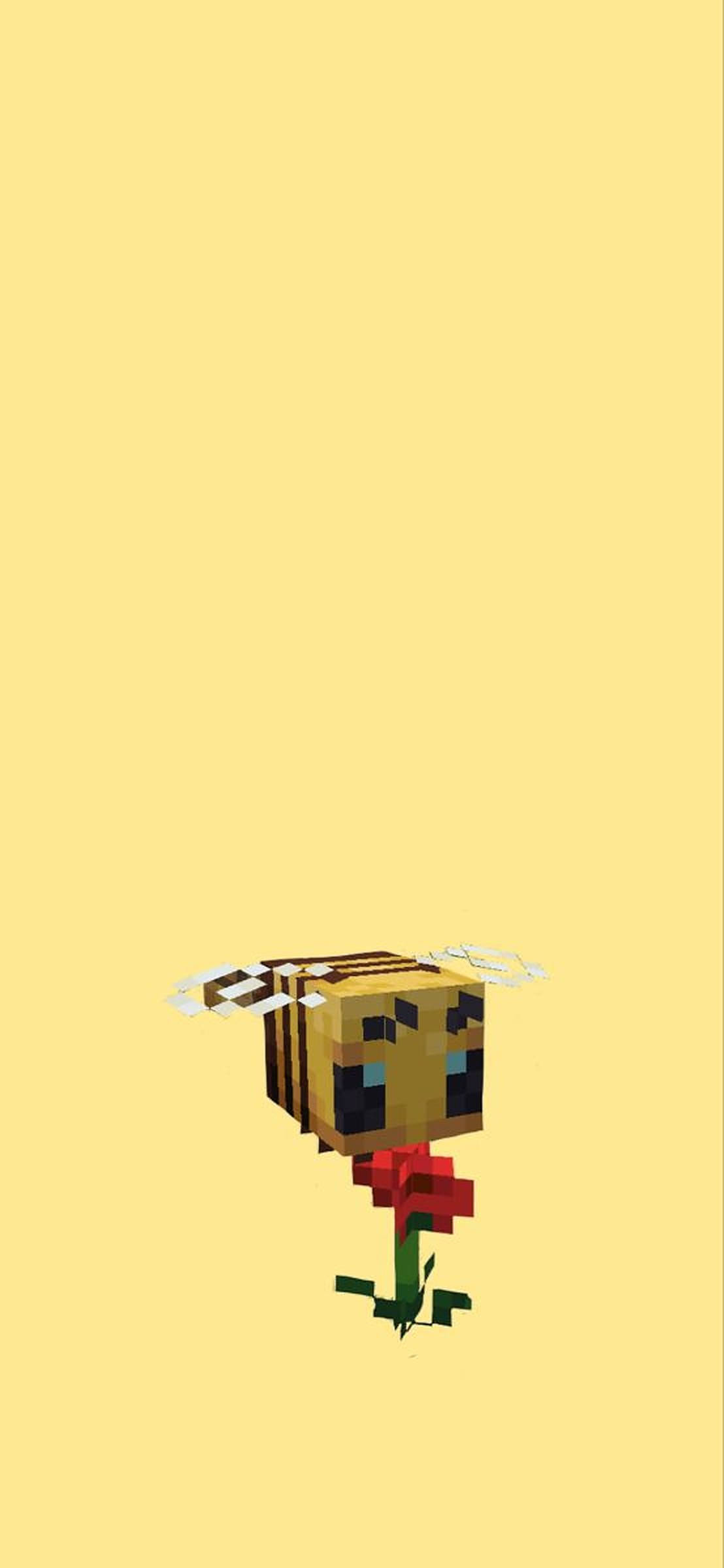 Minecraft bee, red flower, pale yellow background, Full HD Phone Wallpaper