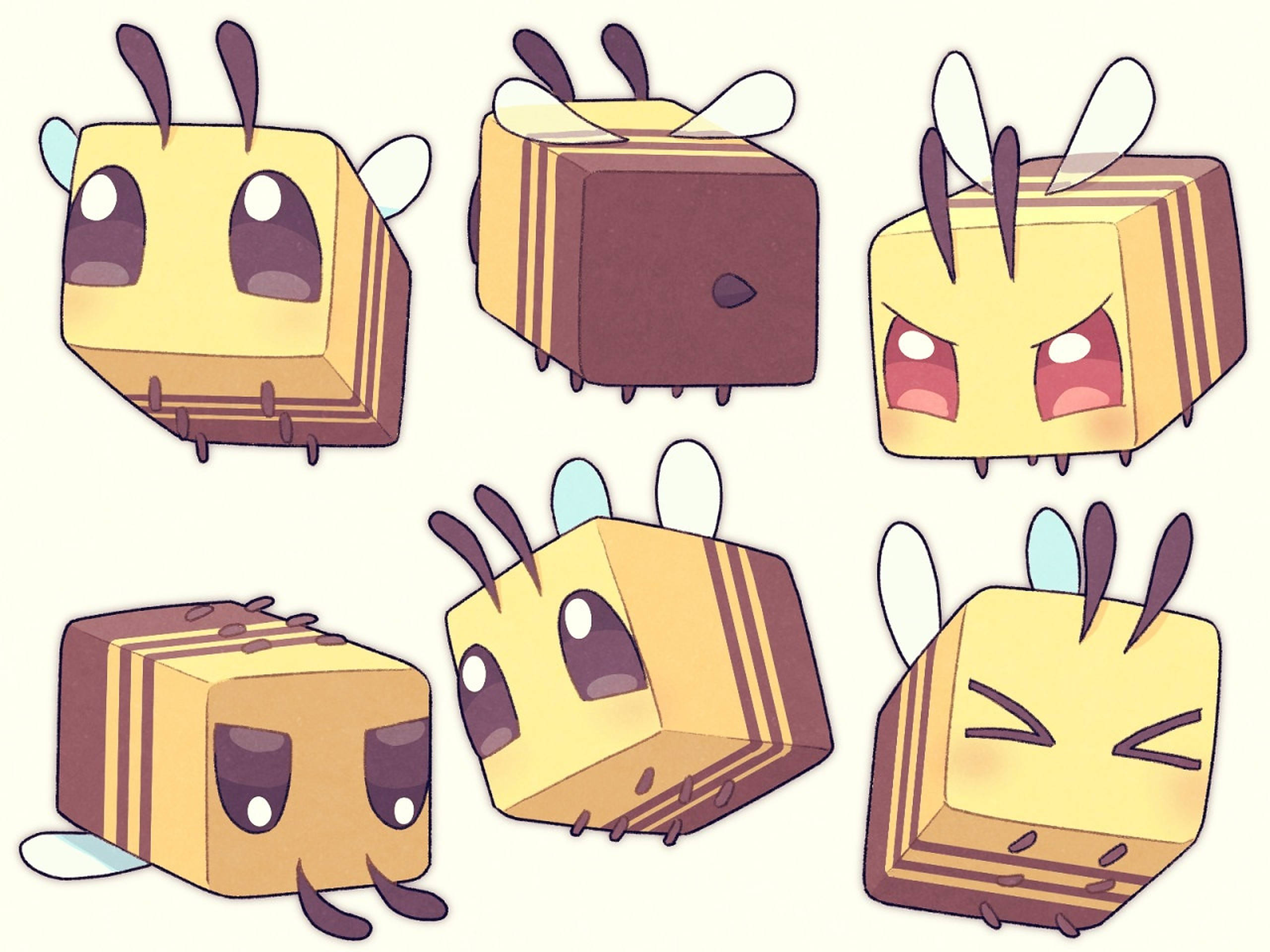 Minecraft Bee, blocky bees, striped bodies, 2K Desktop Wallpaper