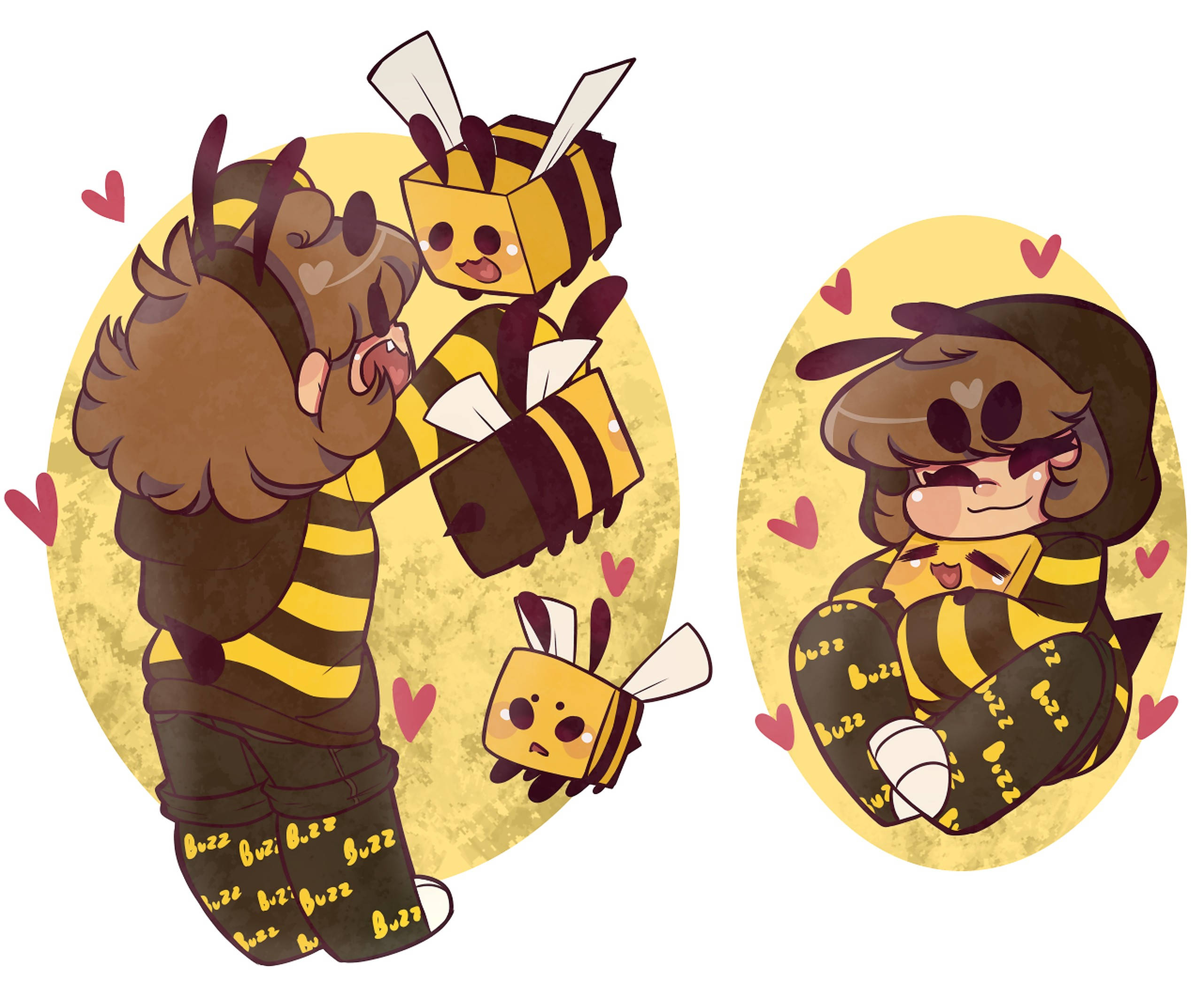 Minecraft Bee, human bee, chibi characters, 2K Desktop Wallpaper