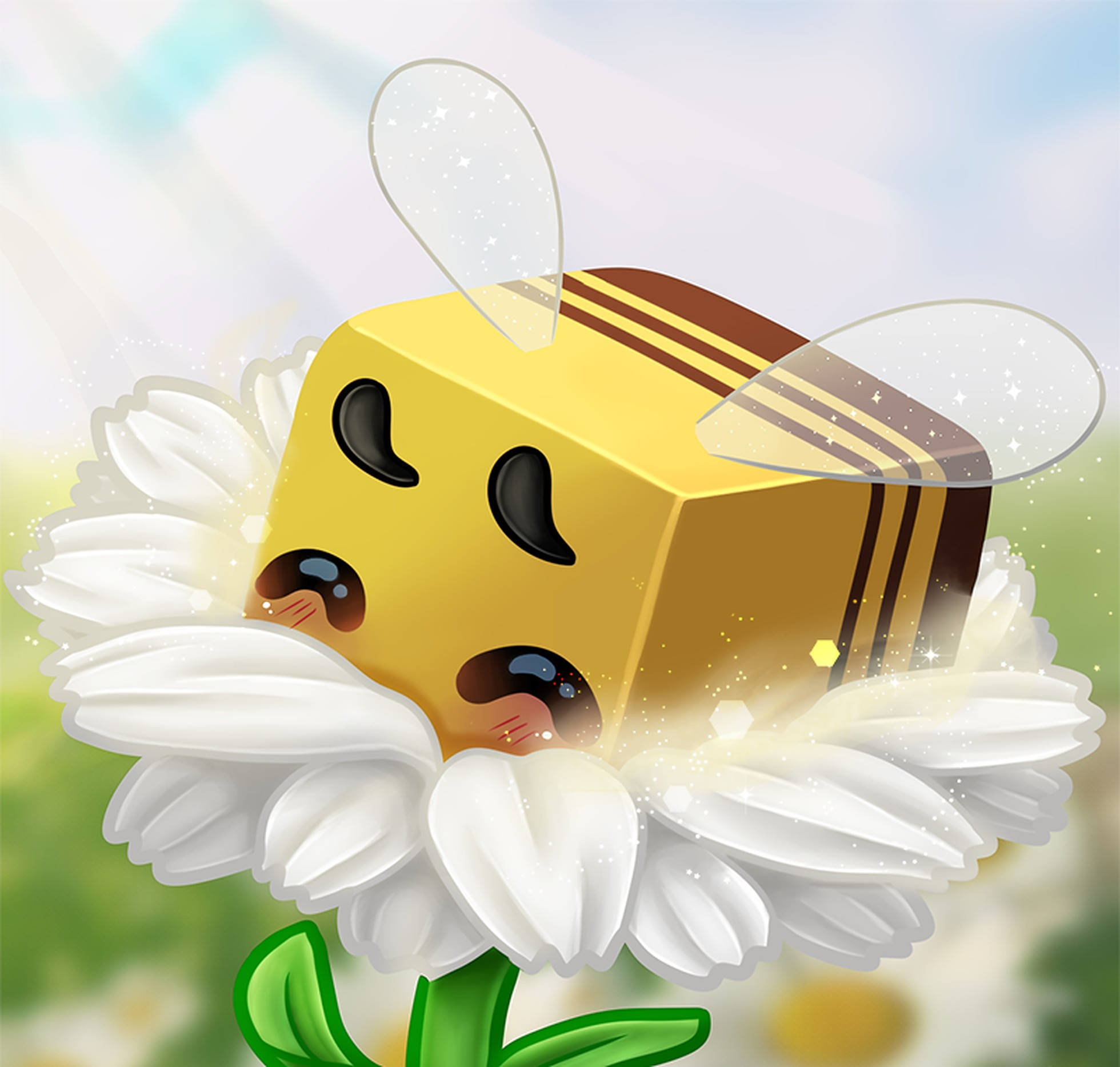 Minecraft Bee, blocky bee, transparent wings, Full HD Desktop Wallpaper