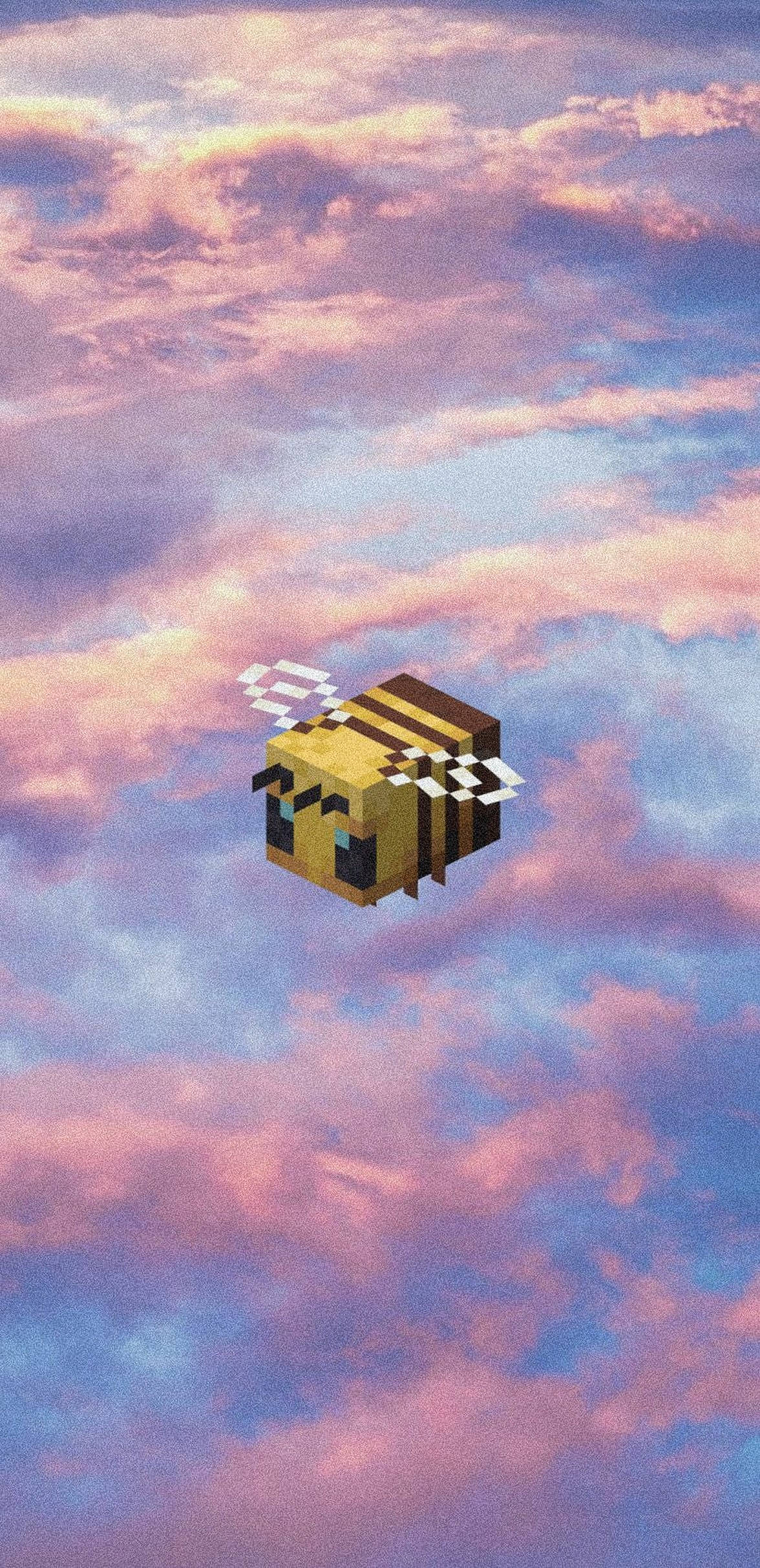 Minecraft bee, pixelated Minecraft bee, pastel sky, Full HD Phone Wallpaper