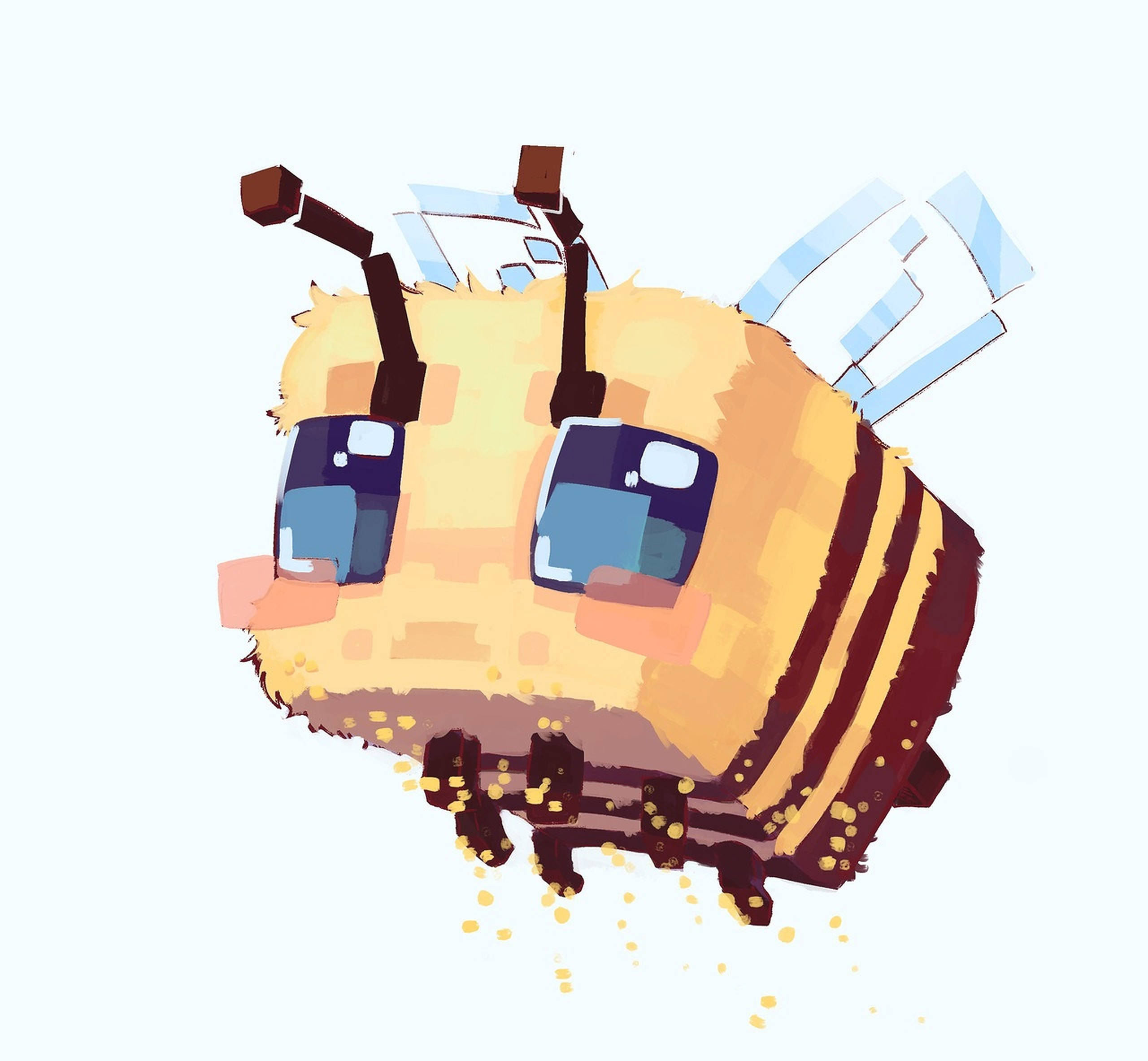 Minecraft Bee, pixel-art, blue eyes, 2K Desktop Wallpaper