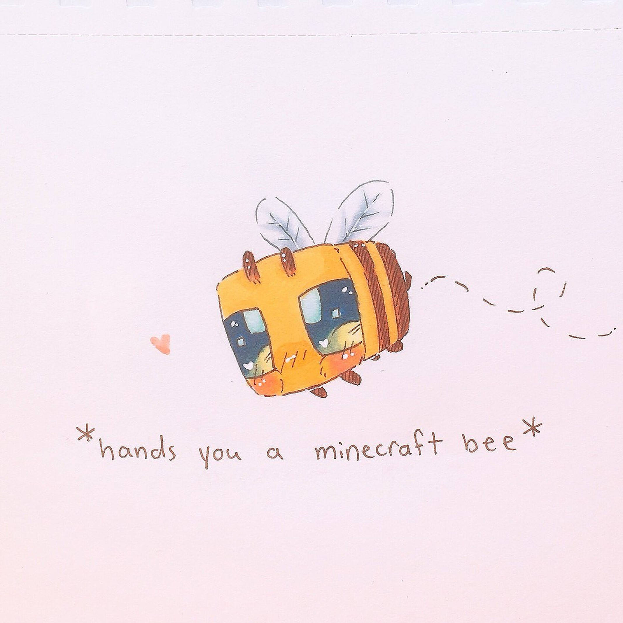 Minecraft bee, blocky features, soft pink background, Full HD Desktop Wallpaper