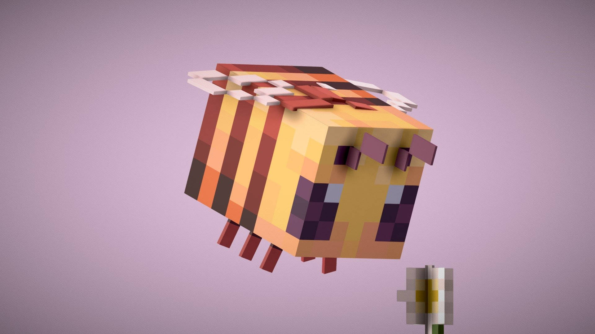 Minecraft bee, white flower, pixelated, Full HD Desktop Wallpaper