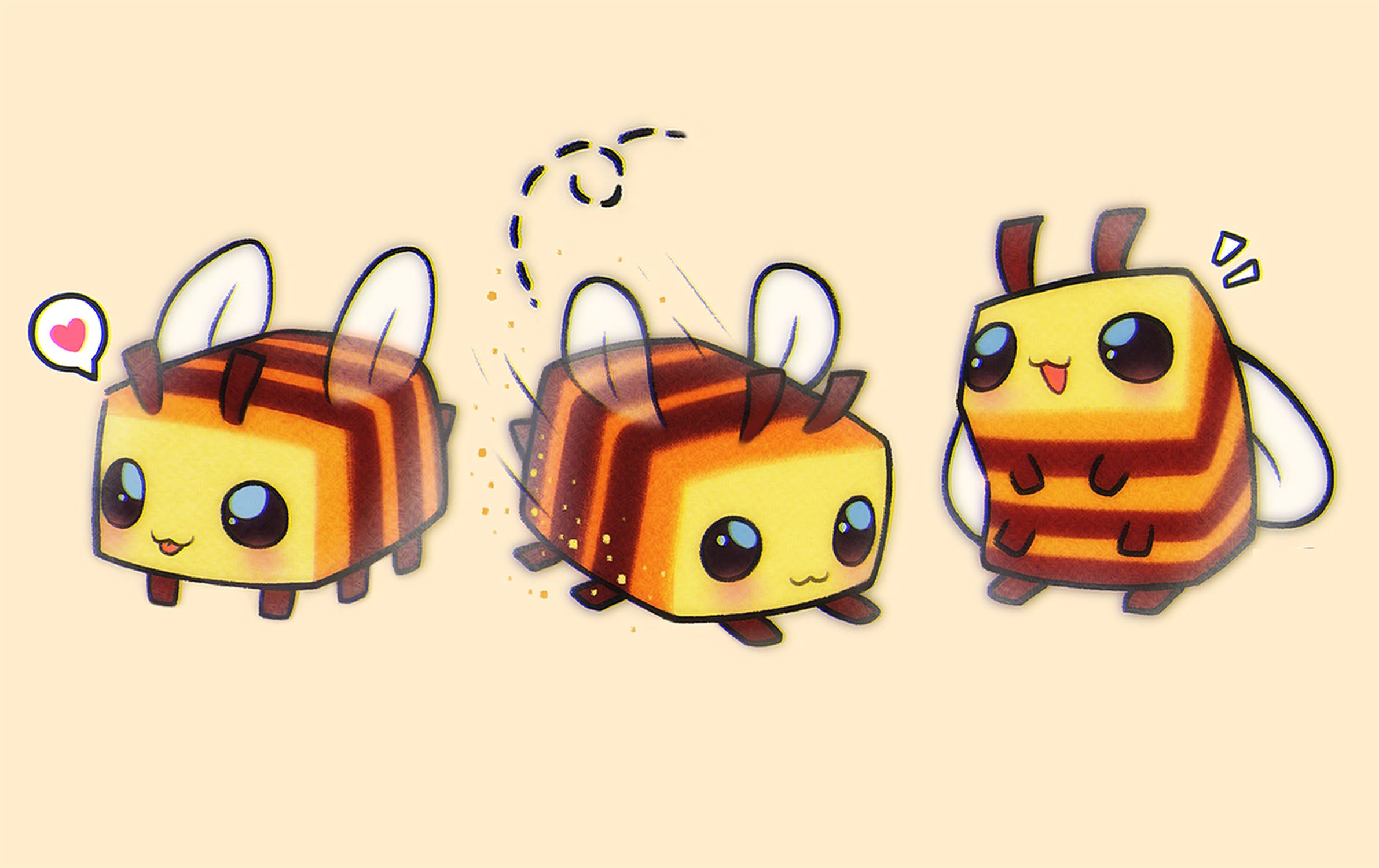 Minecraft Bee, blocky bees, big eyes, Full HD Desktop Wallpaper