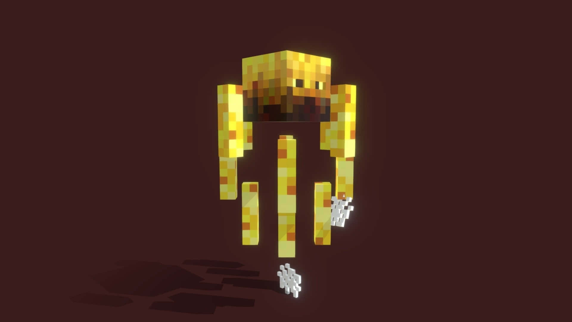 Minecraft Blaze, glowing golden pixelated creature, beard, Full HD Desktop Wallpaper