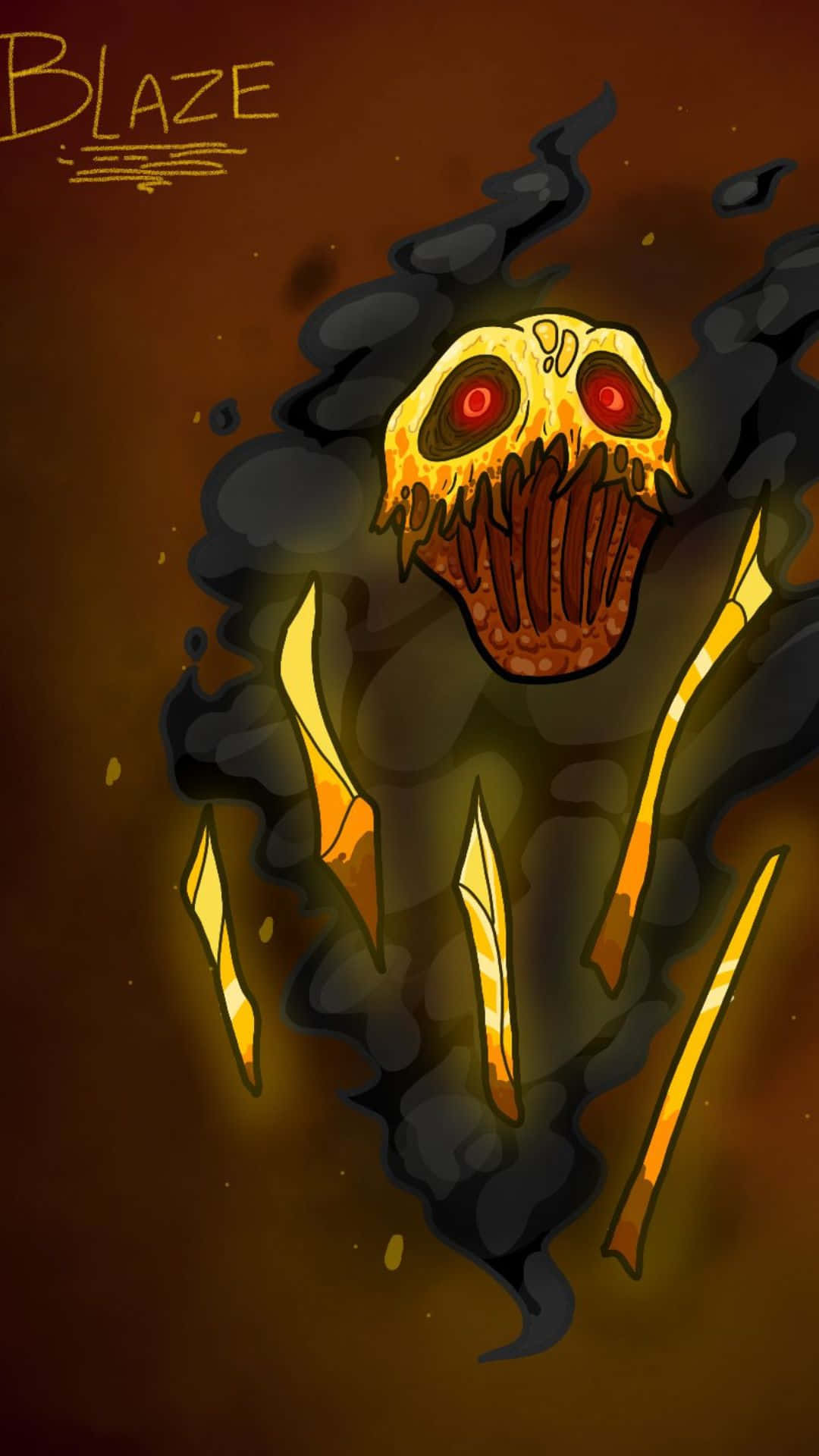 Minecraft Blaze, fiery skull, glowing red eyes, Full HD Phone Wallpaper