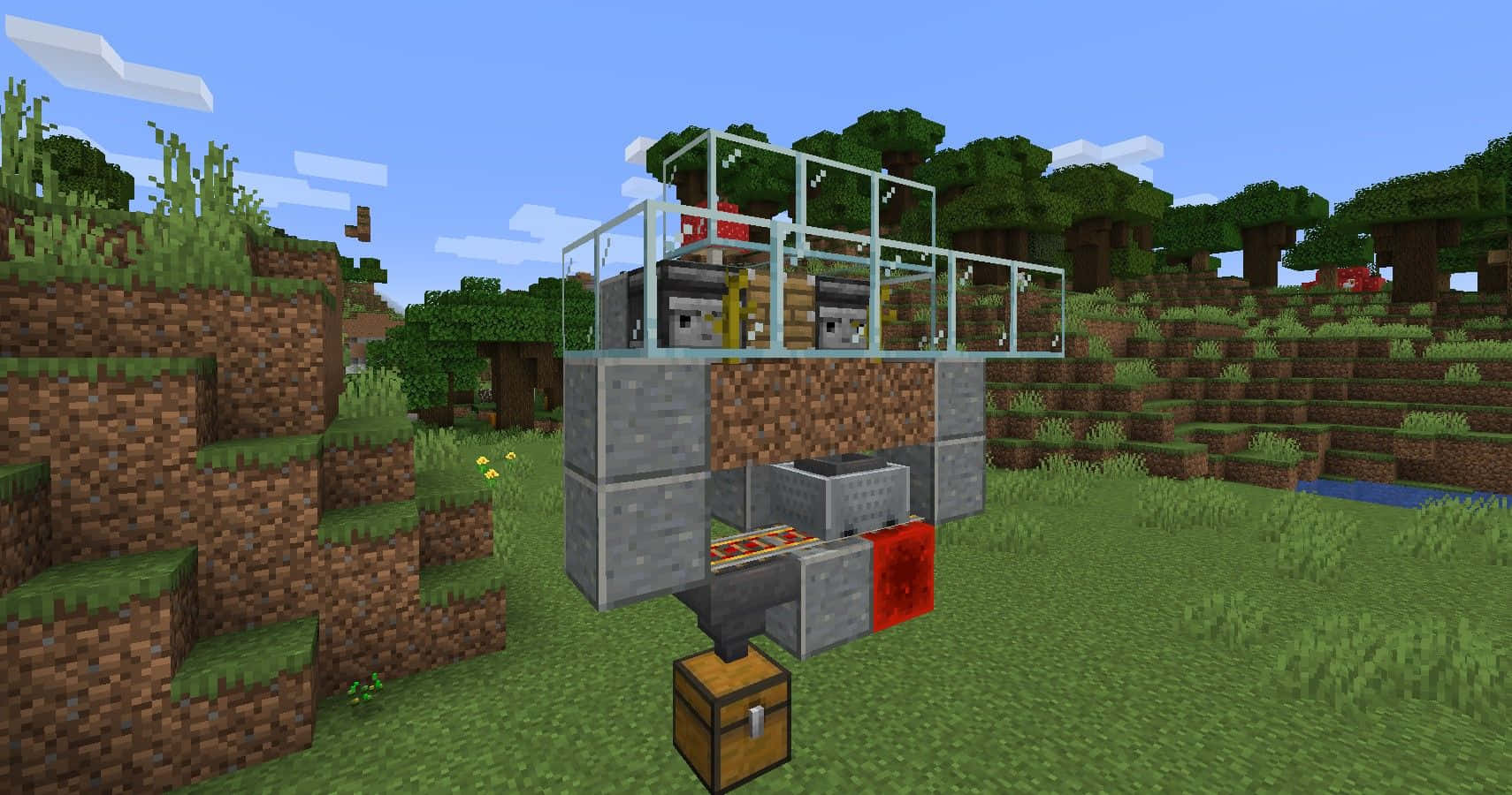 Minecraft, glass railings, redstone machinery, HD Desktop Wallpaper