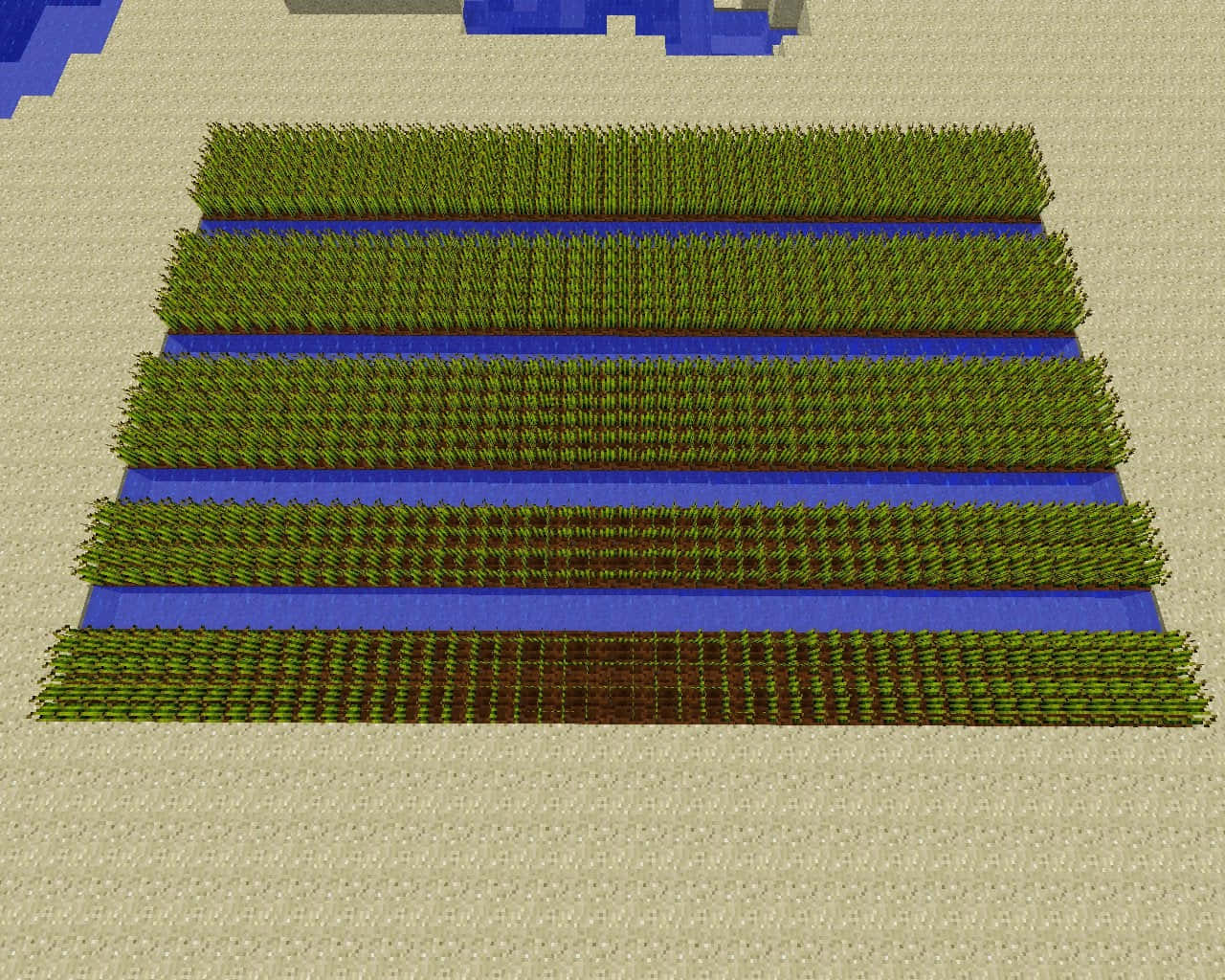 Minecraft, pixelated grassy strips, blue water, HD Desktop Wallpaper