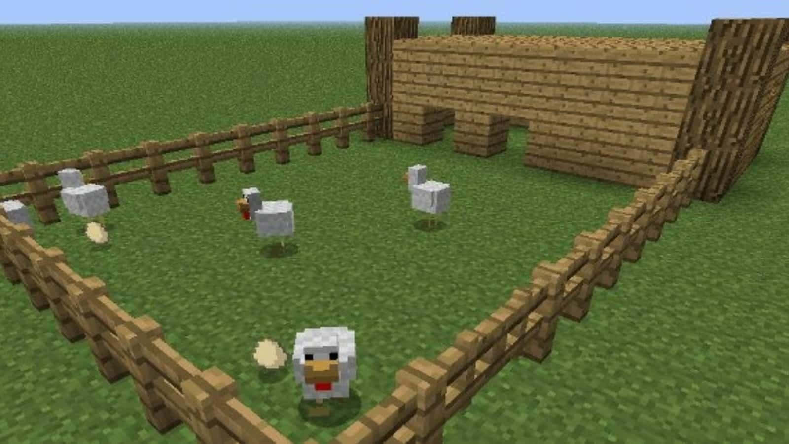 Minecraft, farm pen, wooden fences, HD Desktop Wallpaper