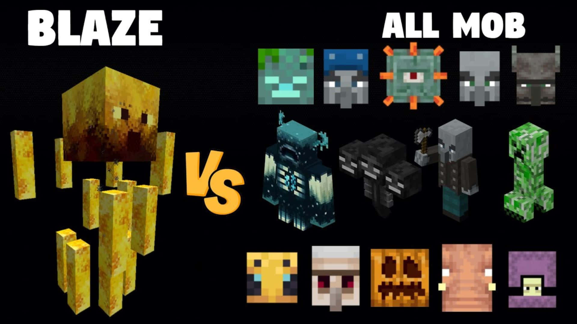 Minecraft Blaze, pixelated, various game mobs, Full HD Desktop Wallpaper