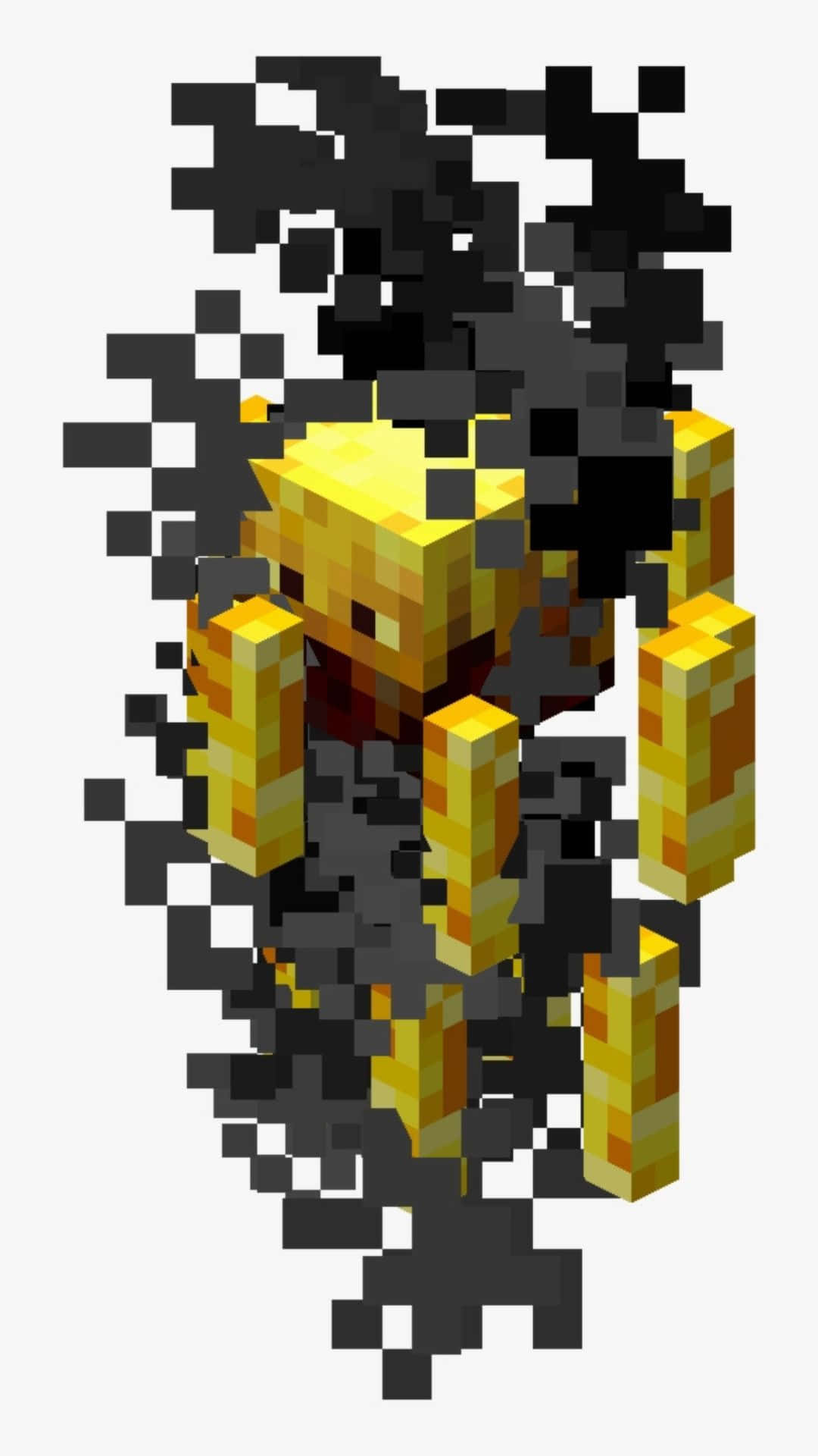 Minecraft Blaze, golden creature, black smoke-like pixels, Full HD Phone Wallpaper