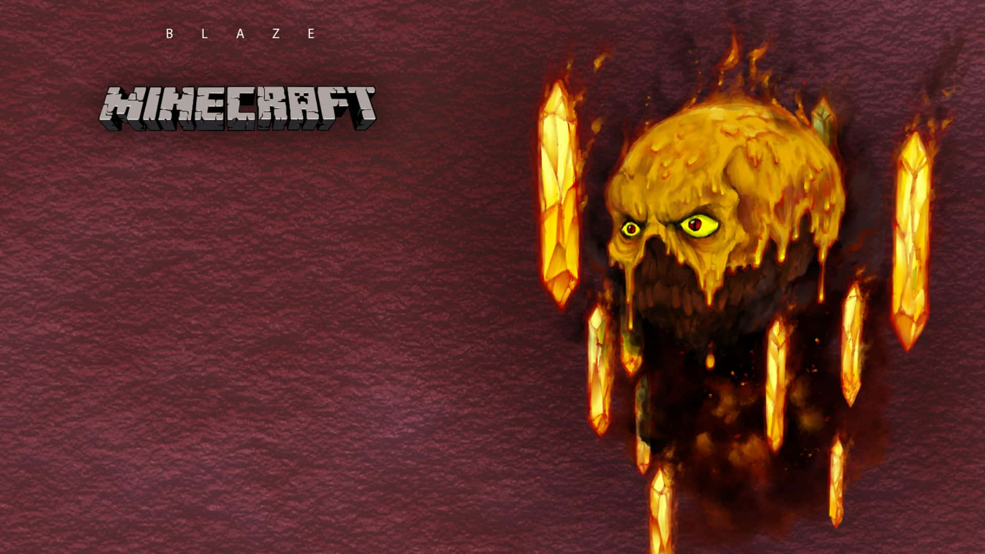 Minecraft Blaze, glowing yellow eyes, fiery orange crystals, Full HD Desktop Wallpaper