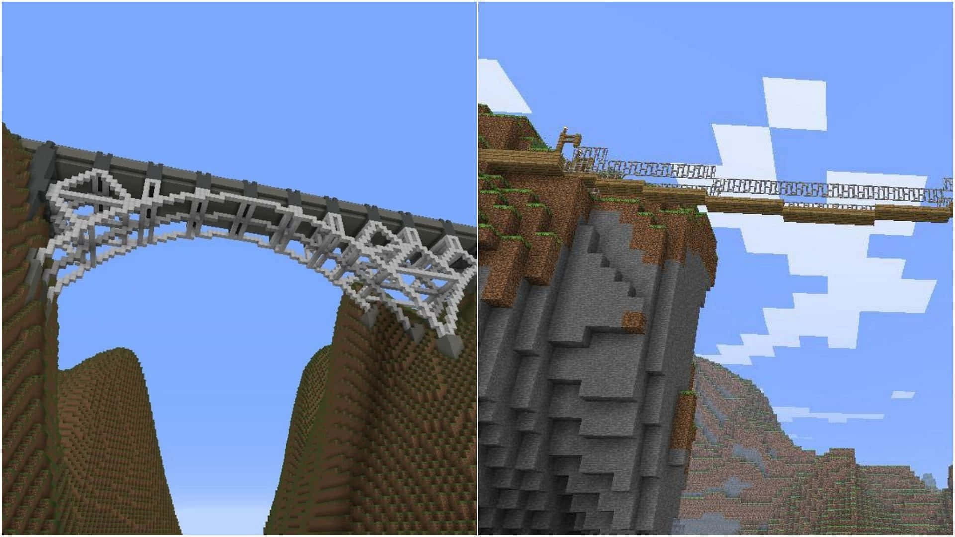 Minecraft Bridges, pixelated Minecraft bridges, blocky cliffs, Full HD Desktop Wallpaper