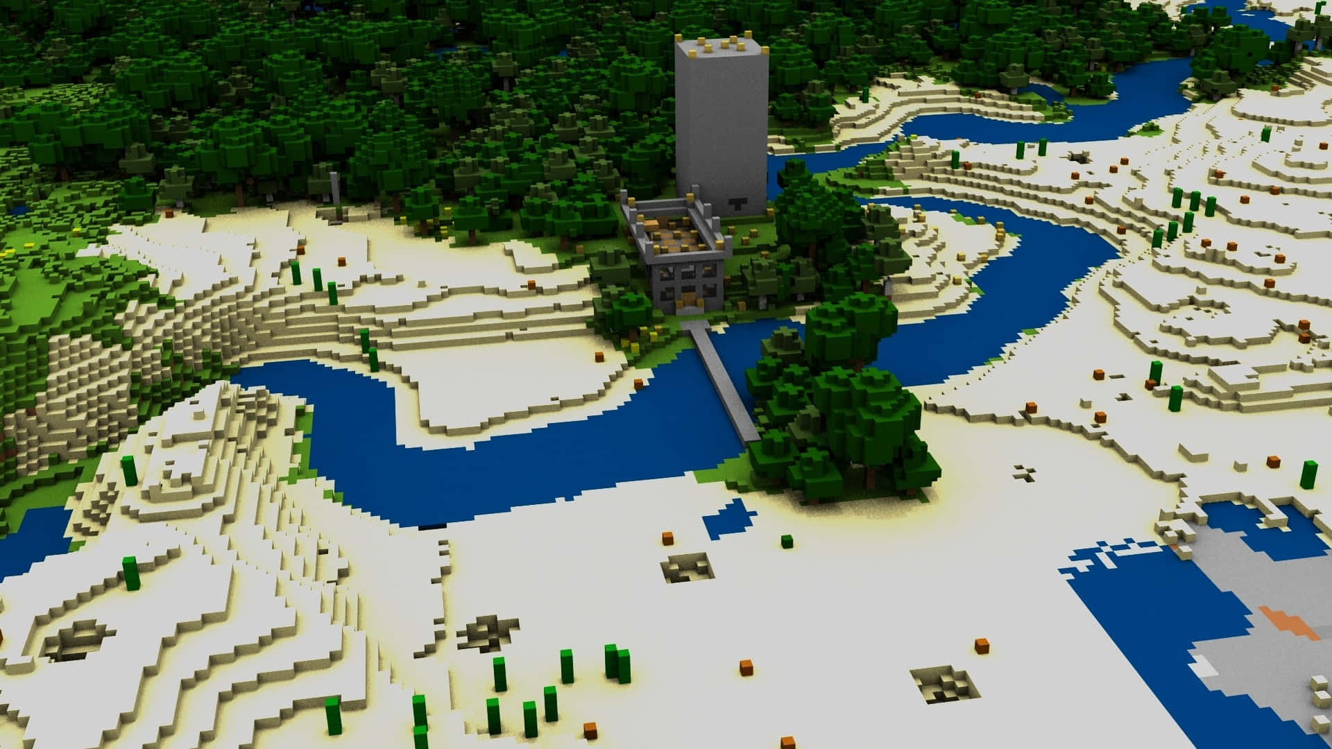 Minecraft, sunset, blue river, Full HD Desktop Wallpaper